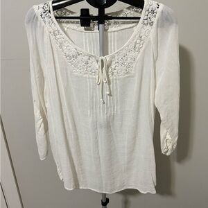 Lauren Ralph Lauren Jeans LRL XL Crochet Peasant Tunic Blouse 3/4 Sleeve Boho